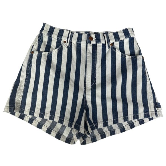 Wrangler Pants - Wrangler Womens 0/2 Shorts Striped Blue White Denim High Rise